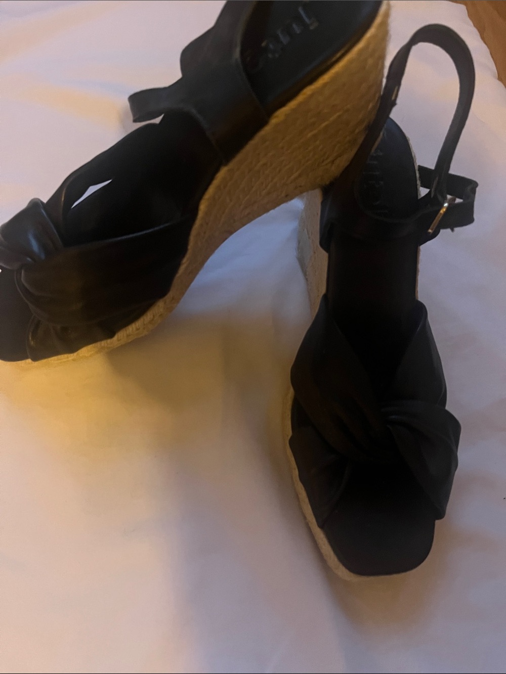 Black Knot-Front Espadrille Wedge Sandals with Ankle Strap